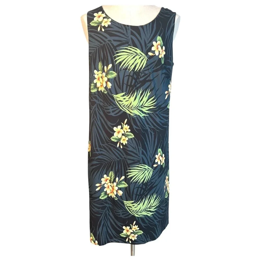 Hilo Hattie Hawaiian Dress Women 1X Black Floral Sleeveless Made In Hawaii Rayon - Picture 1 of 7